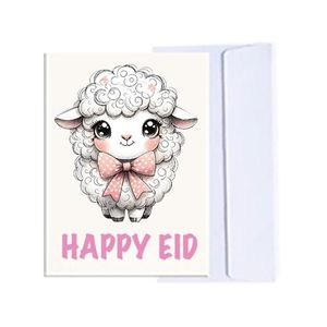 Eid-Al-Adha Greeting Card with Envelope, Cute Lamb Design, Festive Theme t