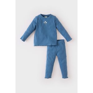 Defacto 2-Piece Set Floral Ribbed Cotton Long Sleeve T-Shirt Elastic Waist Bottom Baby Girl