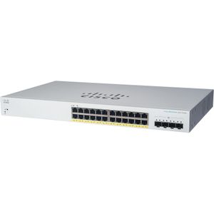 Cisco محول شبكة ذكي للأعمال من تصميم سيسكو - شبكة الجيل الرابع 4G، عدد 24 منفذ للاتصال بسرعة عالية لتزويد الأجهزة بالطاقة عبر الايثرنت بالإضافة إلى 4 منافذ للتوصيل لمسافات طويلة (موديل CBS220-24P-4G-NA)