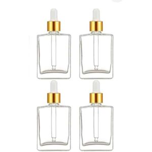 قطارة زجاجية فاخرة مربعة (طقم من 4) لمستحضرات التجميل قطارة مكياج حجم 30 مل بزجاجات شفافة مربعة مع قطارات ذهبية للسيروم والزيوت ومستحضرات التجميل