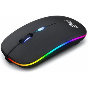 ZERO ZR3300 Rechargeable Wireless Mouse, Bluetooth & 2.4GHz Dual Mode, 1600 DPI, RGB Light, Ultra Slim Design, Black
