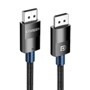 Ugreen كابل DP 1.4 ذكر-ذكر، يدعم دقة 8K بمعدل 60 هرتز، ودقة 4K بمعدل 144 هرتز، ودقة 2K بمعدل 165 هرتز، ونقل بيانات بسرعة 32.4 جيجابت في الثانية، مصنوع من نحاس مطلي بالقصدير وخالٍ من الأكسجين، كابل بيانات DisplayPort عالي الدقة، كابل مضفر بطول 5 أمتار، أسود 80392