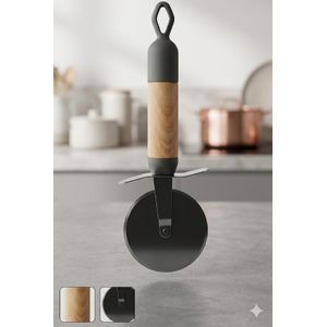 قطاعة بيتزا أنيقة من الفولاذ المقاوم للصدأ الأسود غير اللامع XC-82، أداة مثالية لتحضير الطعام في المطبخ.