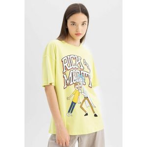 Defacto تيشيرت اوفر سايز نص كم بياقة مستديرة من ريك ومورتي