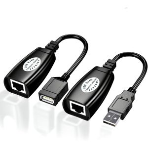  محول موسع ايثرنت USB عبر موصل ايثرنت ار جيه 45 لكيبل تمديد كات 6/5/5e حتى 200 قدم (60 متر) من كيو بورت، أسود 