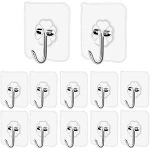 Self Adhesive Hooks Heavy Duty Anti-Skid Traceless Sticky Hook for Kitchen Bathroom Clothes Office Ceiling Hanger -12 Pack