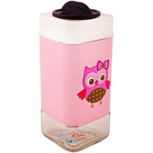 طقم توابل 12 قطعة علي حامل دوار برسمة بومة - بينك و أبيض YA103