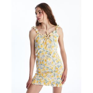 LC Waikiki Tie Neck Cherry Patterned Frilled Mini Dress