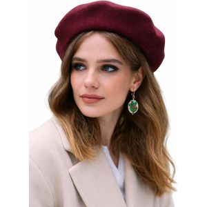 قبعة بيريه فرنسية كلاسيكية، من الصوف العنابي، قبعة شتوية أنيقة للنساء، على الطراز الباريسي الأنيق