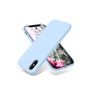 متوافق مع جراب iPhone X/Xs، جراب نحيف من السيليكون السائل مقاس 5.8 بوصة، 4 طبقات من المطاط الهلامي الناعم، جراب حماية للهاتف مقاوم للصدمات مع بطانة من الألياف الدقيقة المضادة للخدش (أزرق فاتح)