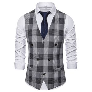 Men plaid double 2025 breasted pointed hem vest