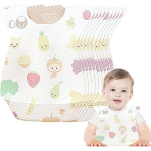 بافتات للأطفال الصغار للاستعمال مرة واحدة مقاومة للماء مع جيب لالتقاط الطعام مناسبة للتغذية والسفر والاستخدام الخارجي، تصميم فواكة، 10 قطع