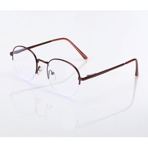 نظارة نظر هاف فريم معدنية للجنسين - عدسات دائرية انيقة - بني