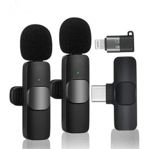Wireless double Microphone Lavalier Mic for iPhone and Type C High Quality Noise Reduction Portable Mic
