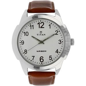 TITAN Men White Dial Leather Band Watch - T1585SL07