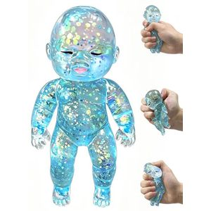 Shiny Baby Doll Soft Rubber Stress Relief Toy, Glowing Stress Ball, Blue