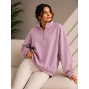 V A L Y A سويت شيرت حريمي أوفر سايز بسوستة نصفية وخامة ميلتون قطن