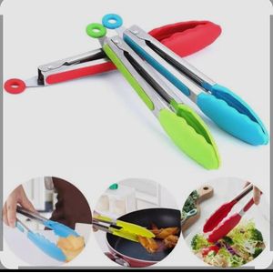 ملقط شواء سيليكون بمقابض طويلة من الفولاذ المقاوم للصدأ