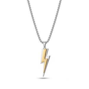Men's Silver and Gold Lightning Flash Charm Chain Necklace - 60Cm