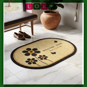 An elegant entryway rug with a welcoming message and a simple design that complements all décor styles.