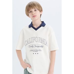 Defacto 100% Cotton Oversize Wide Fit Polo Neck Printed Short Sleeve T-Shirt Men Kids