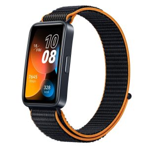 سوار ساعة ذكية، متوافق مع Huawei Band 9, Huawei Band 8، من نايلون، تصميم مقاوم للخدش، تصميم جيد التهوية - أسود برتقالي