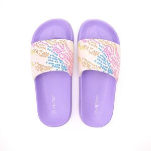 Activ Decorative Sequins Slip On Girls Slide - Purple & White
