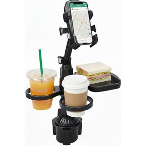 Automotive Multi-Purpose Bracket 4-in-1 car Cup Holder Tray Expander with Detachable, Phone Holder, Dual car Plate and car Cup Holder and Adjustable Base - Black (CZ-94240)