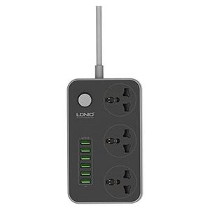 LDNIO SC3604 Power Strip With 3 AC Sockets + 6 USB Ports Black