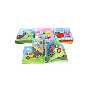 4-Piece Non-Toxic Fabric Educational Baby'S Soft Cloth Books Set With Rustling Sound Crinkle 24x23x5.4cm