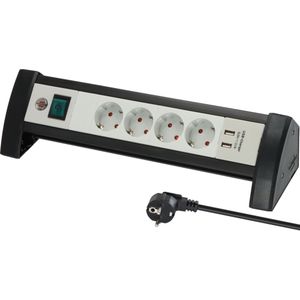 Brennenstuhl مشترك كهرباء 4 فتحات مع 2 مدخل USB بطول 1.8 متر - وصلة كهرباء مكتبية لشحن وتشغيل الأجهزة