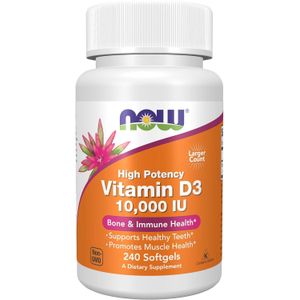 NOW Foods High Potency Vitamin D-3 10,000 IU Softgels 240 Softgels 240 Servings - Advanced Bone, Immune & Skeletal Support Matrix - Non-GMO & Gluten-Free