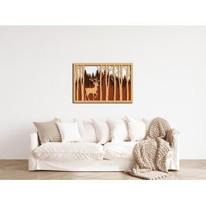 تابلوه خشب ثلاثي الأبعاد بتصميم غزال في الغابة مودرن