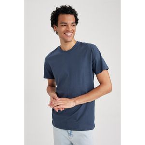 Defacto Slim Fit Crew Neck Basic Cotton Short Sleeve T-Shirt - Indigo