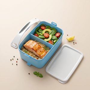Easy Go 1.5L Portable Lunch Box with Handle – Sectioned - Microwave, Freezer & Dishwasher Safe - Baby Blue