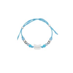 3Diamonds Dainty Beaded Bracelet, Stainless Steel Snake Chain with Knot Design, Mixed Metals, Pink and Blue, 16cm Length, Modern Style, Unisex Adult