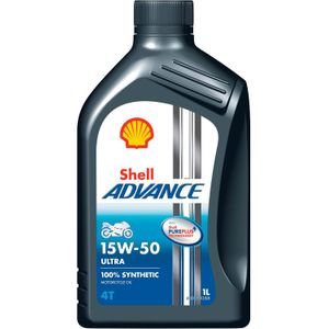 Shell Helix زيت محرك شيل أدفانس ألترا 15W-50 تخليقي بالكامل 100% للدراجات النارية 4 أشواط - 1 لتر - حماية فائقة وأداء عالي للمحرك