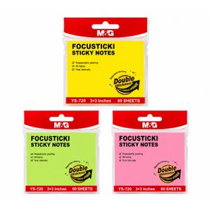 M&G Chenguang FOCUSTICKI Sticky Notes 3 × 3 Inches – 60 Sheets, Repositionable Self-Adhesive Memo Pads, Assorted Neon Colors - No: YS-720
