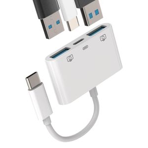 محول USB-C إلى USB-A (3 في 1) مع منفذي USB 3.0 ومنفذ شحن Type-C - OTG لنقل البيانات والشحن السريع