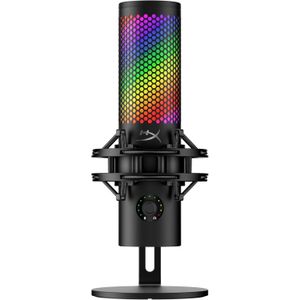 HyperX ميكروفون USB كواد كاست 2 اس مع إضاءة RGB والبث الصوتي مع عناصر تحكم مدمجة وإضاءة ليد وحامل مضاد للصدمات قابل للإزالة للكمبيوتر وماك ومنفذ USB-C - أسود من هايبر اكس