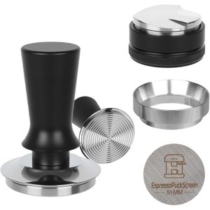 51mm Espresso Tamper Set - Spring loaded Coffee Tamper, Adjustable Depth Espresso Distributor Leveler, Magnetic Dosing Funnel Aluminum Metal, Reusable Puck Screen, Fit for 51mm Portafilters