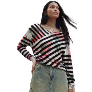 Desigual Fine-knit Sweater with wrap neckline, striped print over a blurred floral print