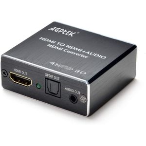 AGPtek محول ومقسم لاقط الصوت بمنفذ 4K * 2K HDMI من ايه جي بي تي اي كاي، محول صوت من منفذ HDMI الى HDMI يدعم ناتج سمعي بصري HD عالي الدقة بدقة 4K مع كابل صوت بصري من الالياف الضوئية مقاس 3.5 ملم