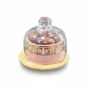 Glass Date Bowl with Lid and Wooden Base