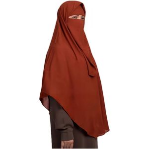 Niqa Hijab Wash طقم خمار "ماليزي" ملكي 3 قطع - لون طوبي (آجري) - شيفون سعودي ليزر طبقات