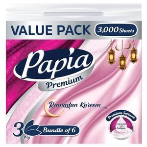 Papia بابيا مناديل سحب عبوة متعددة 3 طبقات 500X6 بامبو