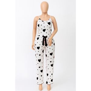 Sophisticated Ribbed Summer Set – Long Sleeveless Top with Heart-Print Pants , Model 183 , White * Black