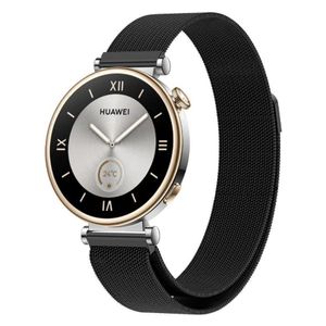 سوار ساعة ذكي مغناطيسي من الفولاذ المقاوم للصدأ مقاس 18 مم / متوافق مع ساعات هواوي GT4 و GT5 و GT6 مقاس 41 مم، سوار بديل أنيق قابل للتعديل، متين ومريح، أسود اللون