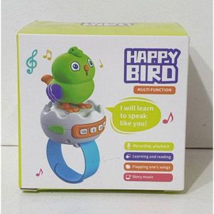 The Happy Bird is a multi-functional educational and entertaining toy designed in the shape of a small green bird sitting on a base with a wristband (watch). This toy offers a range of interactive features for children