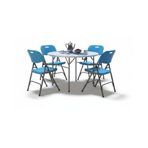 SunBoat Commerce Versatile 5-Piece HDPE Folding Set 120cm Table + 4 Light-Blue Chairs (Indoor/Outdoor)